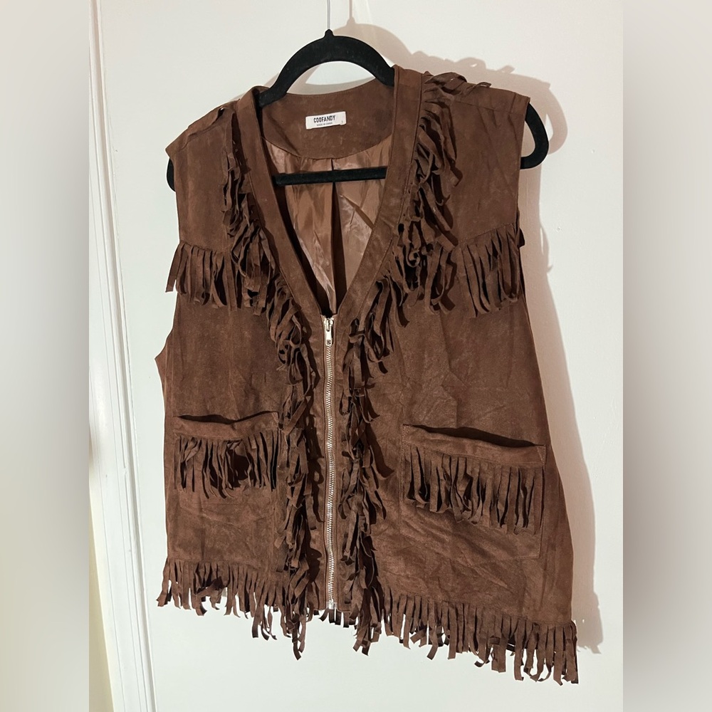 COOFANDY Men's Western Suede Cowboy Vest - Picture 3 of 7